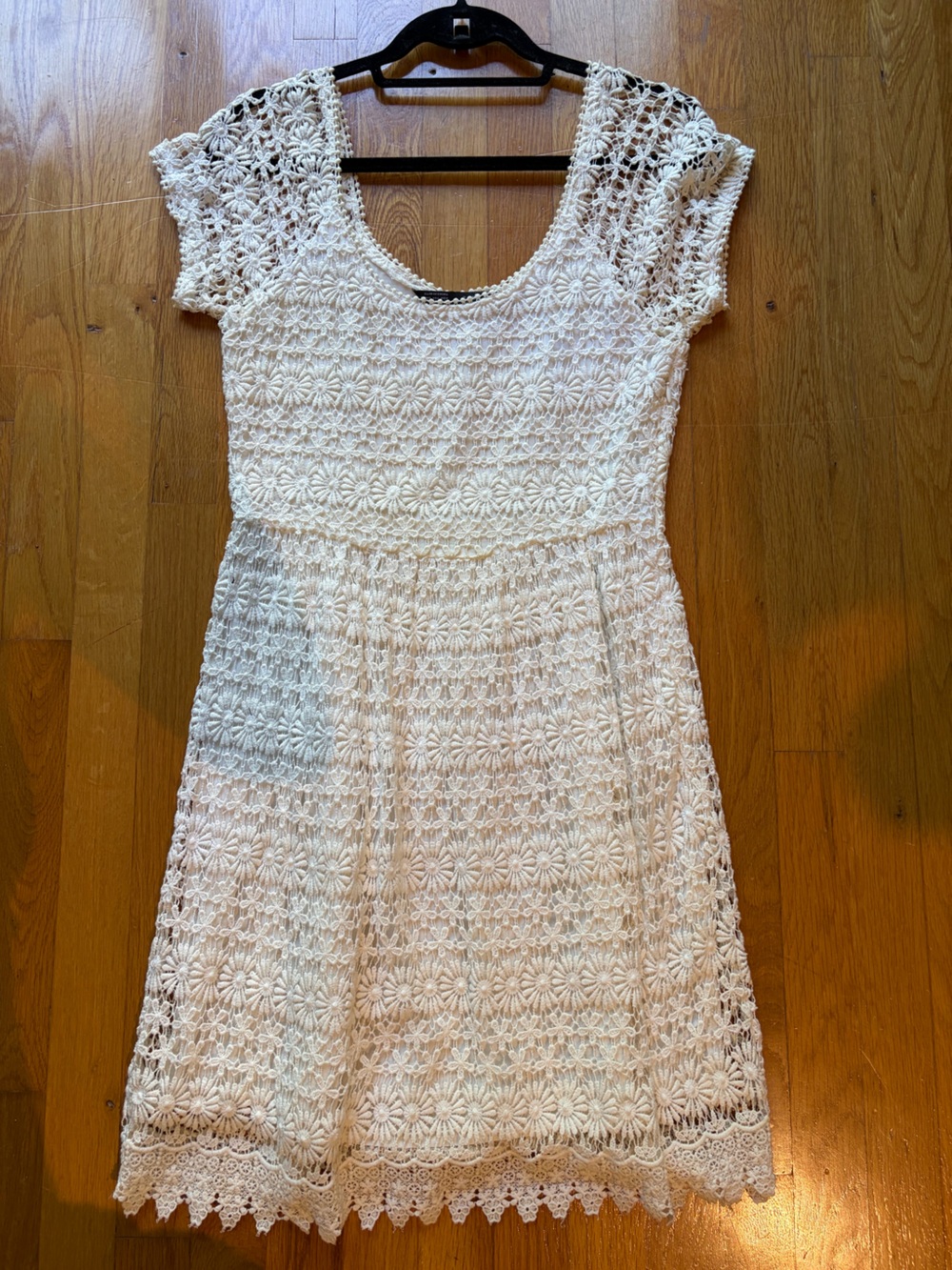 Zara White Crochet Lace Cap-Sleeve Dress